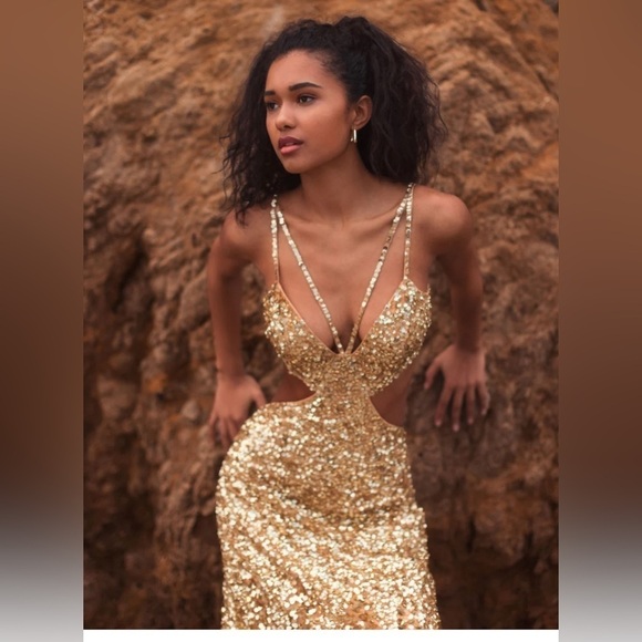 Mac Duggal Thin Strap Cut Out Gown With Ombre Sequins size 10 Sold out size! - Picture 3 of 15